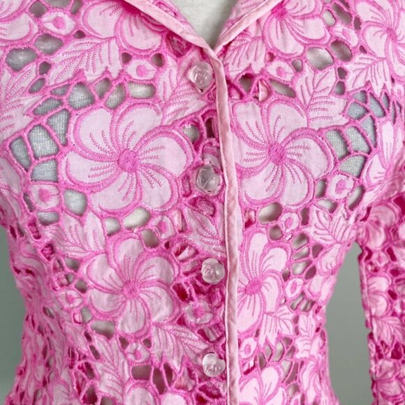 Lilly Pulitzer Blazer 6 Kentucky Eyelet Hibiscus rose buttons pretty cottagecore - Picture 4 of 9